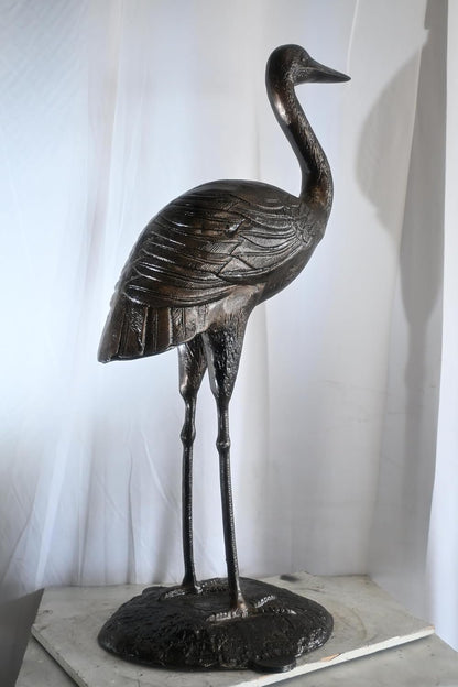 Aluminum Standing Heron Dark Bronze Patina Garden Statue 34"x24"x58"H