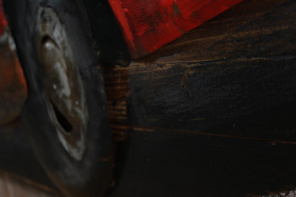 NIFAO Vintage Red Pickup Truck Painting on Wood with Raised Metal Accents 79" x 2" x 40"H