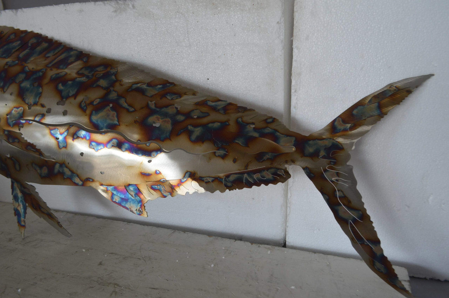 Mahi Mahi laser cut steel wall mounted - Size: 33"L x 2"W x 13"H.