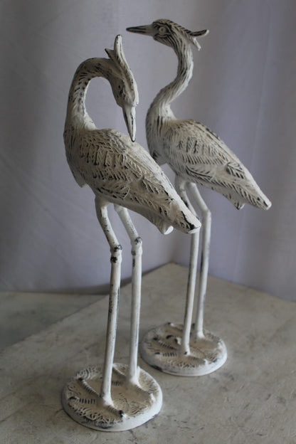 Pair of Aluminum Crane with White Patina Finish 10" x 12" x 23"H