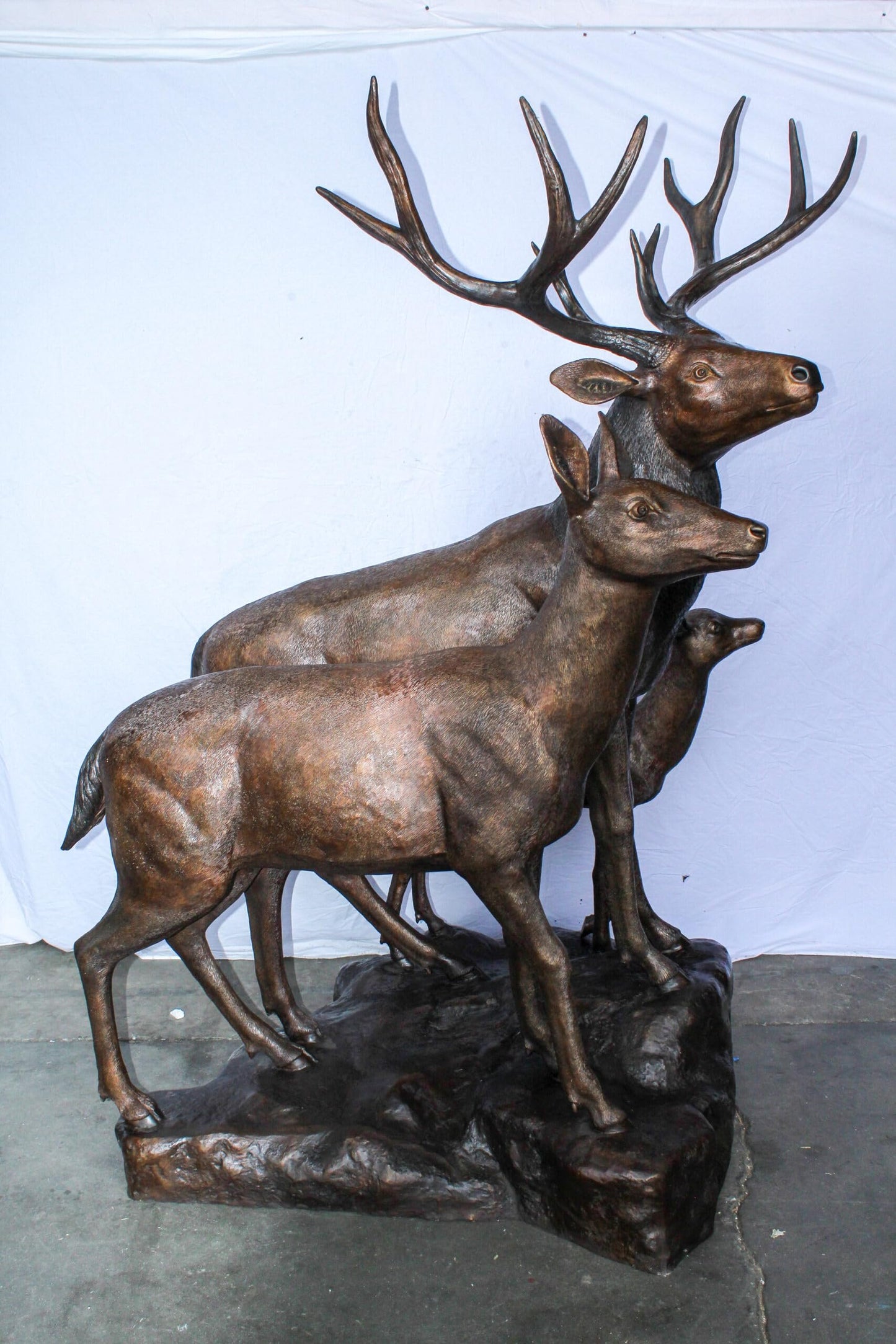 Life Size Bronze Deer Family Sculpture for Outdoor Display 48" x 50" x 81"H