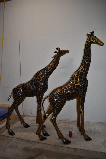 Pair of Young Playful Giraffes Bronze Statue Size: 54" x 18" x 89"H