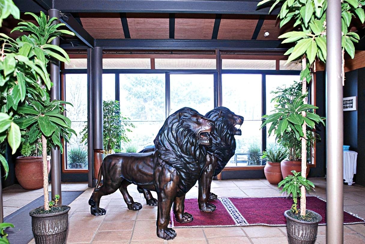 Pair of Giant Lions Bronze Statues, Wildlife Majesty Accents 78" x 24" x 57"H