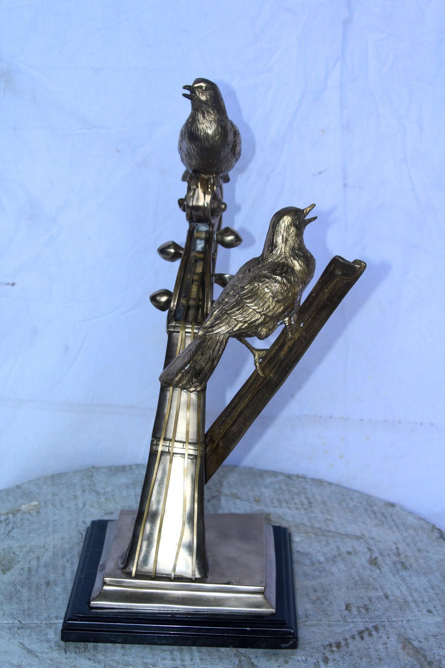 Creative Art, Violin and Two Birds, Bronze Statue in Silver Finish 12 x 8 x 19"H