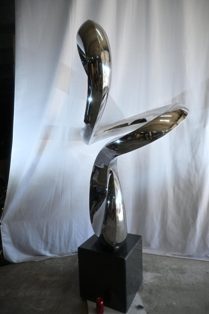 Large Abstract Spiral Flow Stainless Steel Sculpture Marble 66"x45"x98"H