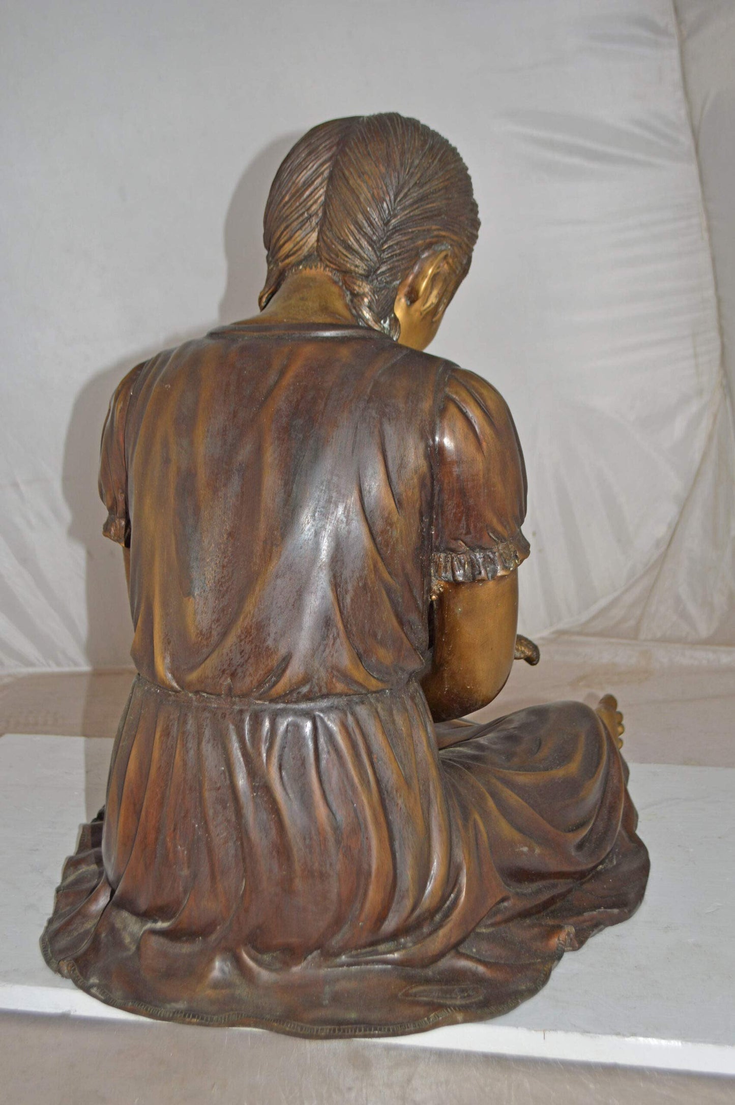 Girl Holding Her Cat Life Size Bronze Statue - Size: 23"L x 20"W x 24"H.
