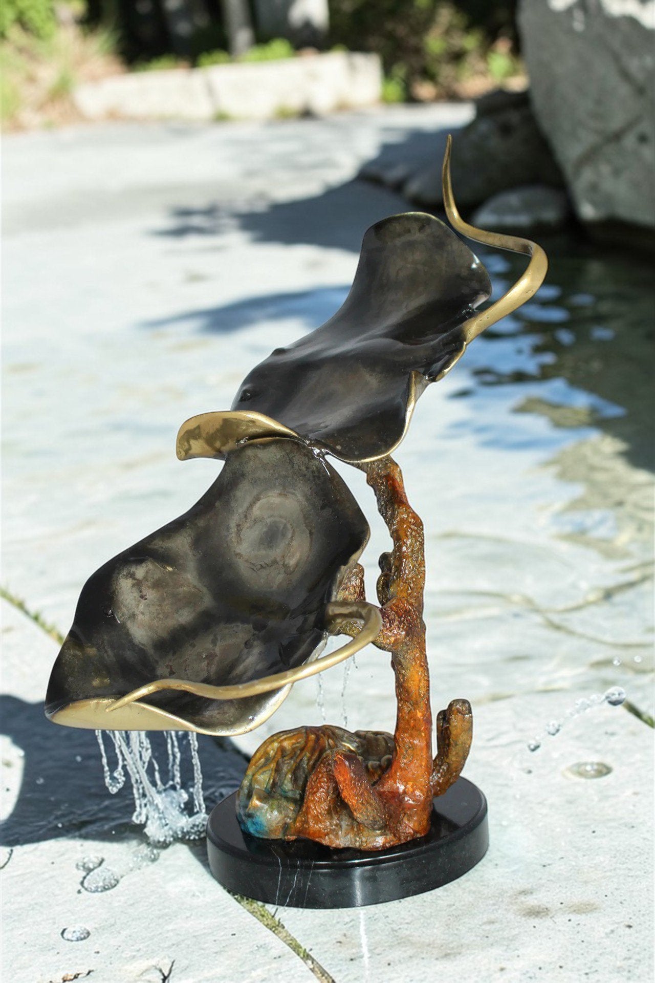Two Manta Ray Raging Bronze Statue -  Size: 17"L x 12"W x 22"H.