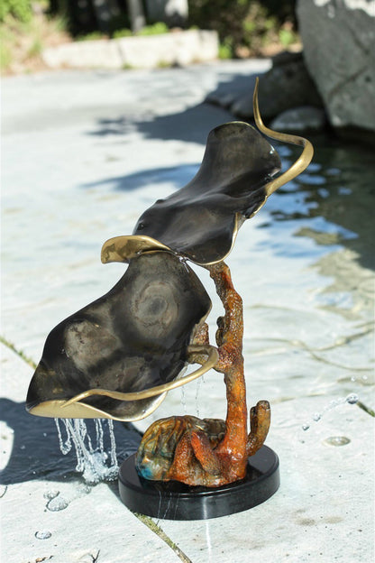 Two Manta Ray Raging Bronze Statue -  Size: 17"L x 12"W x 22"H.