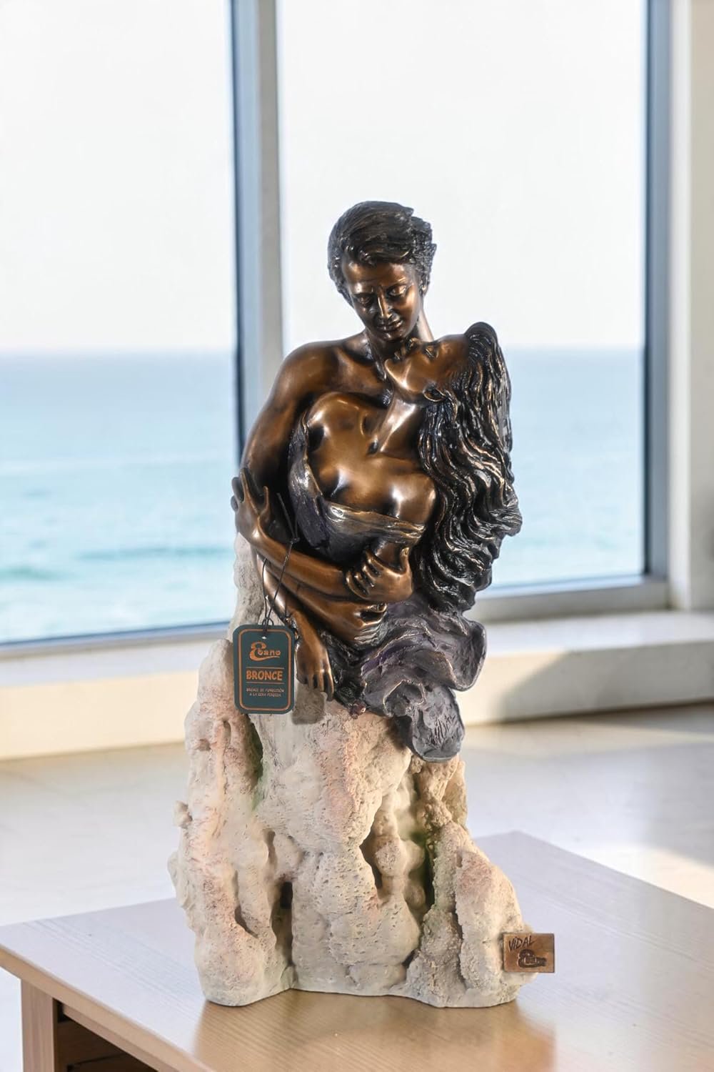 Manel Vidal Pasion Bronze Lovers Embrace Sculpture Ebano 11"x7"x20"H