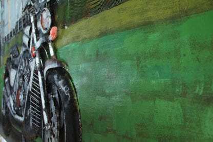 NIFAO Motorcycle Wall Art Handmade Metal Painting with 3D Raised Parts 79" x 2" x 40"H