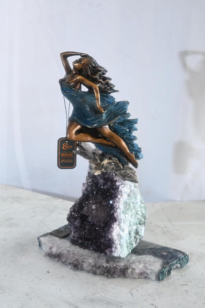 Manel Vidal Emerge Bronze Maiden on Amethyst Geode Ebano 11"x7"x16"H