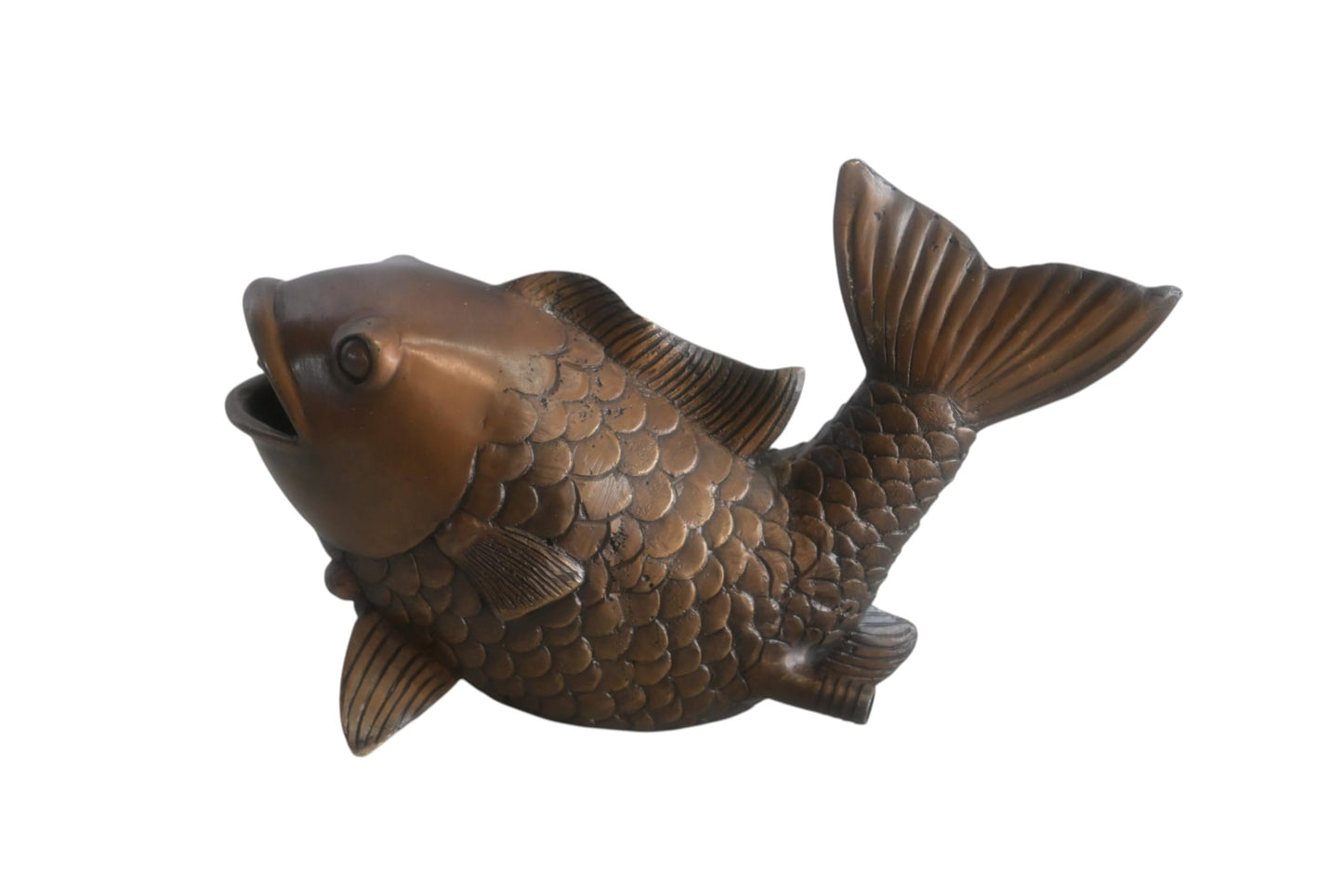 Bronze Koi Fish Fountain Sculpture with Open Mouth Spout 4"x11"x7"H