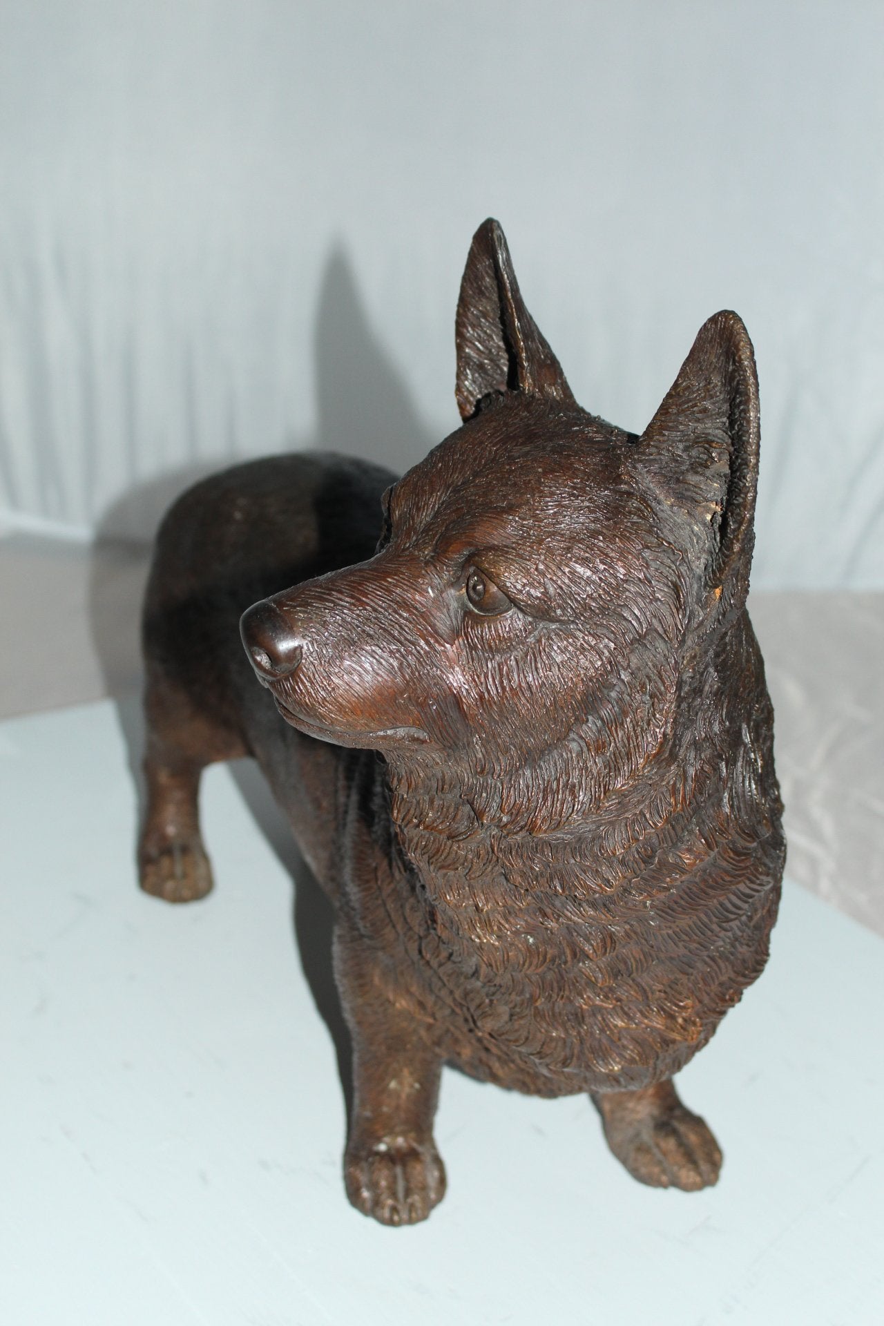 Standing Corgi Dog Bronze Sculpture Statue Figurine Decor 20"x8"x15"H