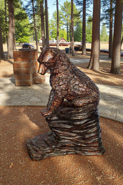 Nifao Life Size Sitting Bear Bronze Statue - Handcrafted Wildlife Sculpture, 43" x 29" x 51"H