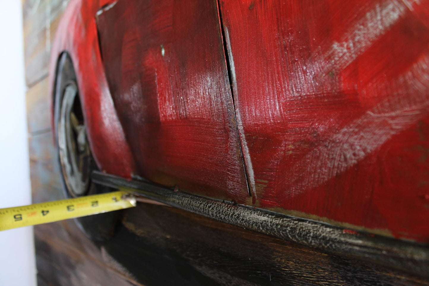 NIFAO Classic Roadster Inspired Red Car 3D Metal Art on Wood 79" x 2" x 40"H