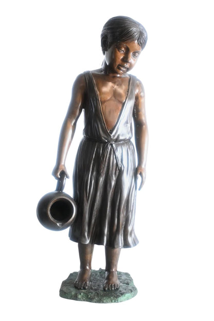 Large Bronze Girl Fountain with Water Jug Garden Statue 17"x12"x39"H