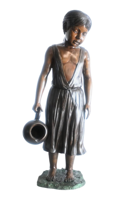 Large Bronze Girl Fountain with Water Jug Garden Statue 17"x12"x39"H
