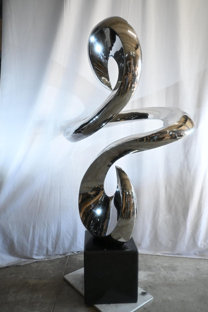 Large Abstract Spiral Flow Stainless Steel Sculpture Marble 66"x45"x98"H