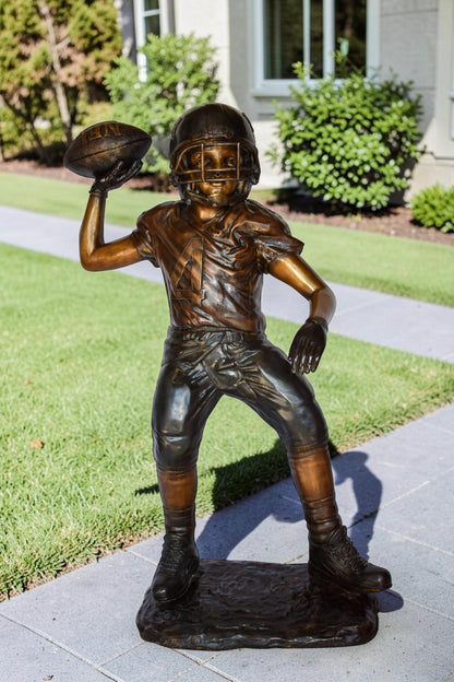 Young Boy Playing Football Bronze Statue Size: 26" x 14" x 43"H