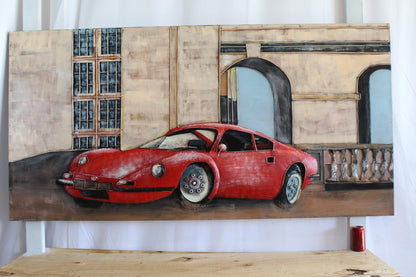 NIFAO Ferrari Dino Inspired Red Sports Car 3D Metal Wall Art 79" x 2" x 40"H