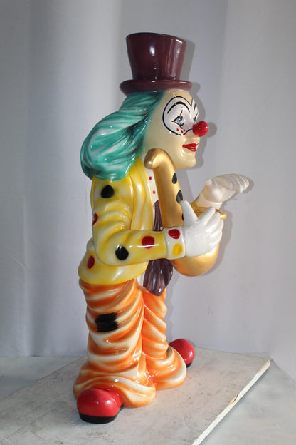 Whimsical Clown Fiberglass Statue, Jazzing Up with Saxophone 19" x 18" x 36"H