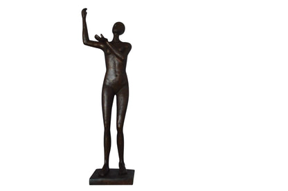 Abstract of Art nude lady lifting hand bronze statue - Size: 9"L x 6"W x 25"H.