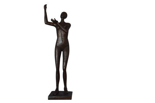 Abstract of Art nude lady lifting hand bronze statue - Size: 9"L x 6"W x 25"H.