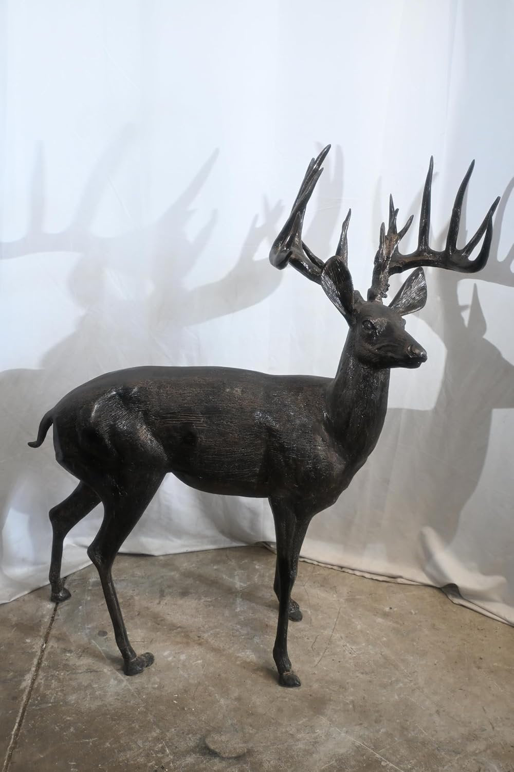 Aluminum Standing Buck Deer Statue Large Antlers 49"x29"x59"H
