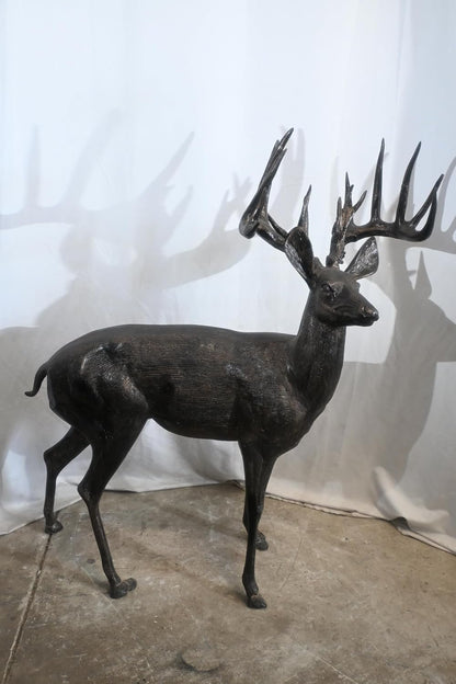 Aluminum Standing Buck Deer Statue Large Antlers 49"x29"x59"H
