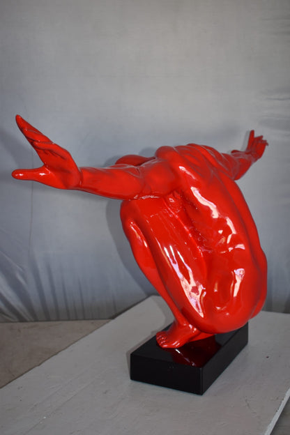 Red Saluting Body Builder Made of Resin Mounted on A Base Size: 37" x 14" x 19"H