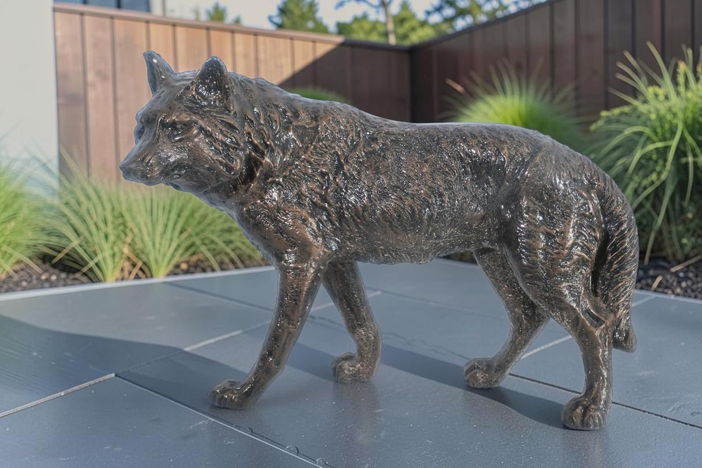 Aluminum Walking Wolf Statue Bronze Tone Finish 23"x11"x16"H