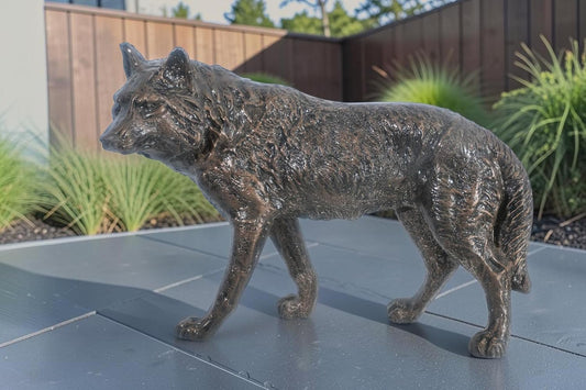 Aluminum Walking Wolf Statue Bronze Tone Finish 23"x11"x16"H
