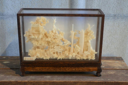 Carved Resin Guangzhou Cityscape Diorama in Wood Case 12"x4"x9"H