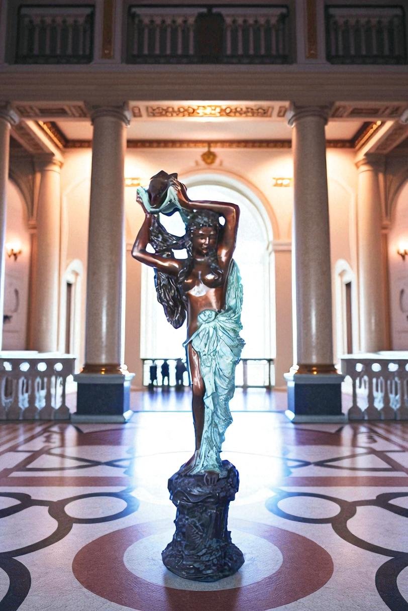 Half-naked woman holding a basket bronze statue Art Nude -  Size: "L x "W x "H.