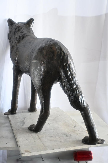 Realistic Life Size Standing Wolf Aluminum Garden Statue 41"x15"x34"H