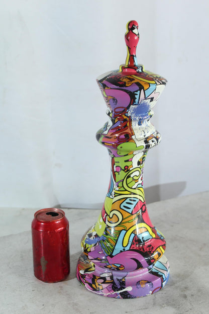 NIFAO Giant King Chess Piece Graffiti Art Sculpture Pop Art Resin Decor 6"x6"x19"H