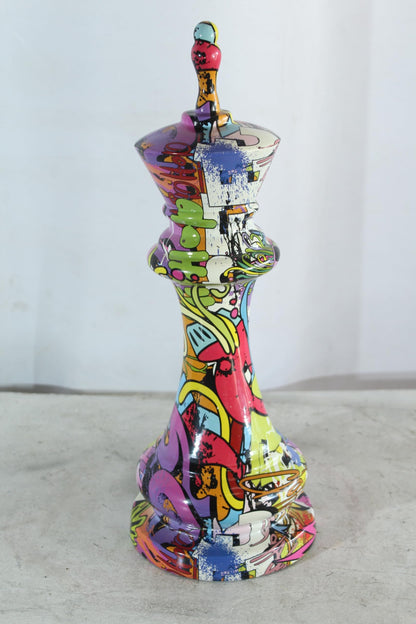 NIFAO Giant King Chess Piece Graffiti Art Sculpture Pop Art Resin Decor 6"x6"x19"H