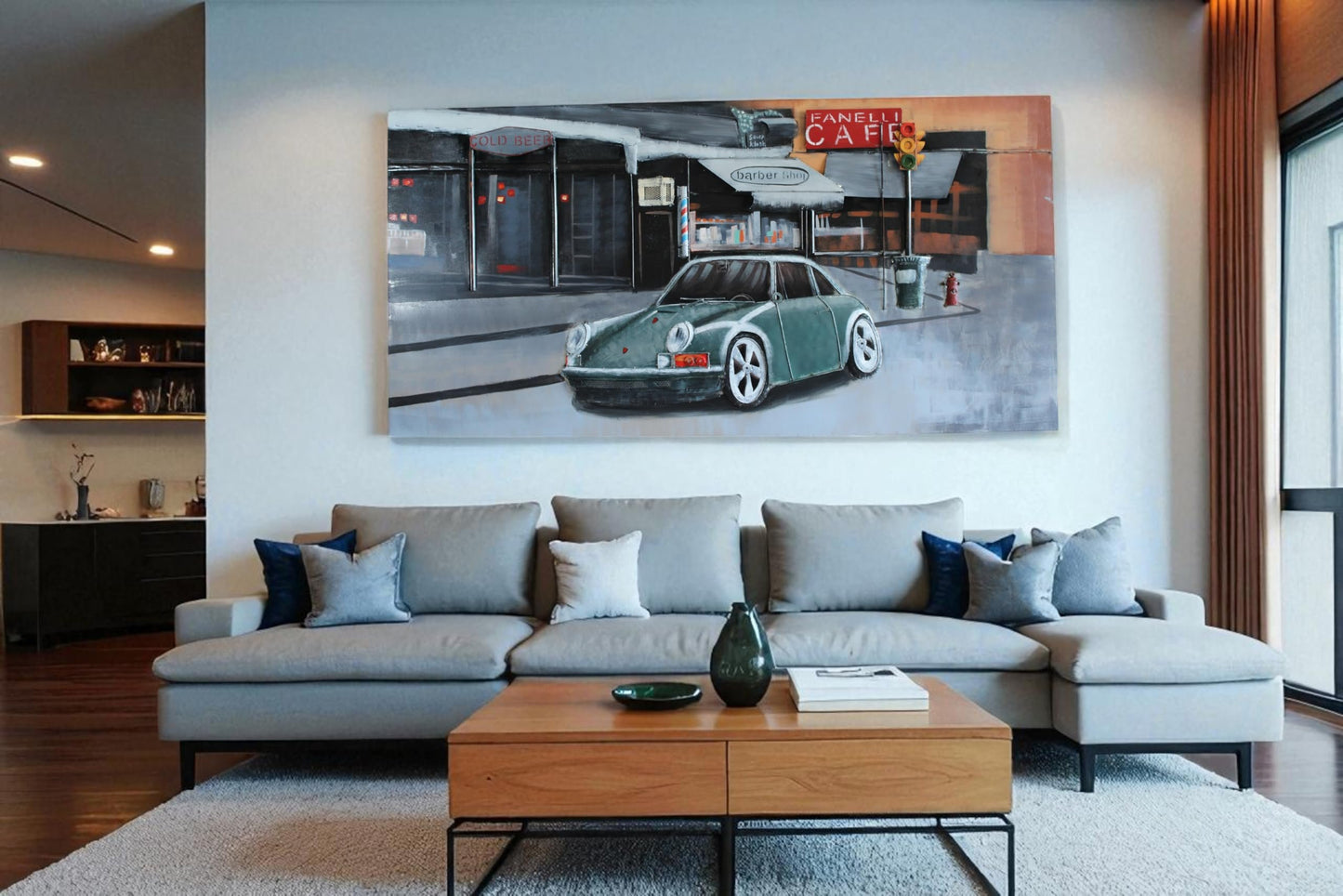 NIFAO Porsche 911 Inspired Classic Green Sports Car Metal Wall Art 79" x 2" x 40"H