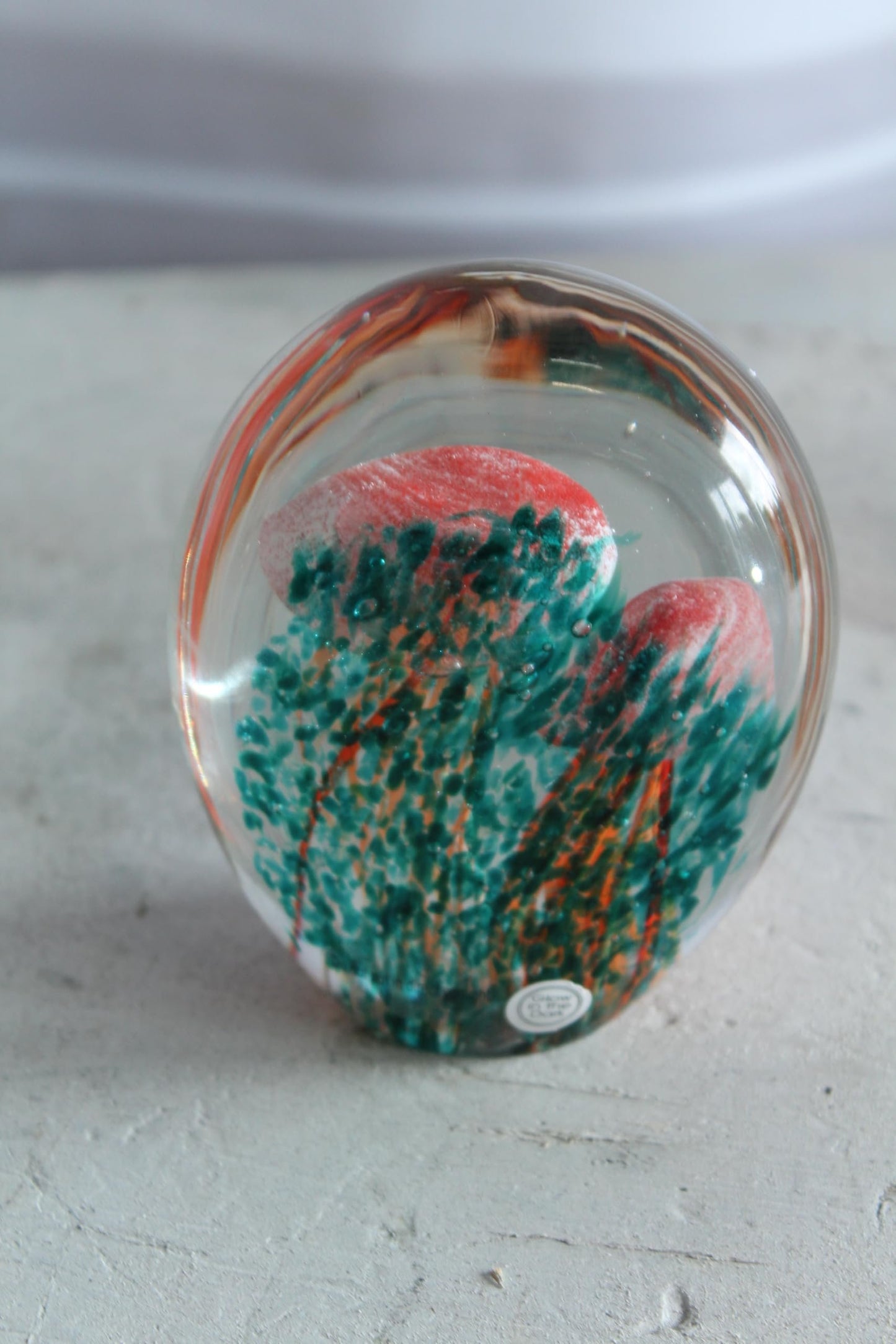 NIFAO Glass Jellyfish Paperweight Glows in Dark Ocean Art 4" x 3" x 4"H