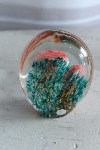 NIFAO Glass Jellyfish Paperweight Glows in Dark Ocean Art 4" x 3" x 4"H