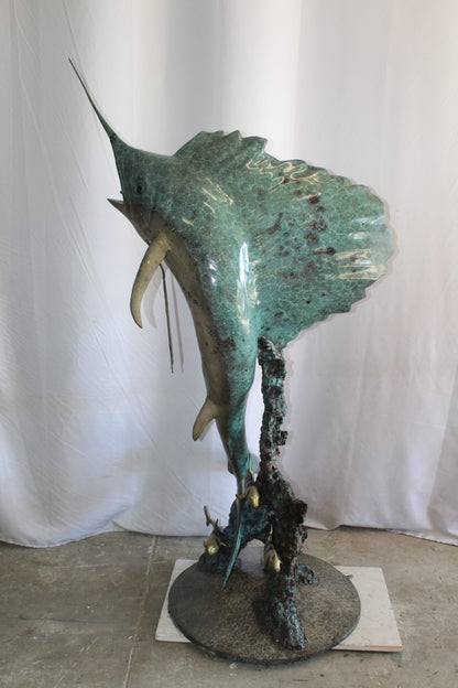 Lifesize Bronze Sailfish Bronze Statue Capturing Ocean Majesty 55" x 43" x 78"H