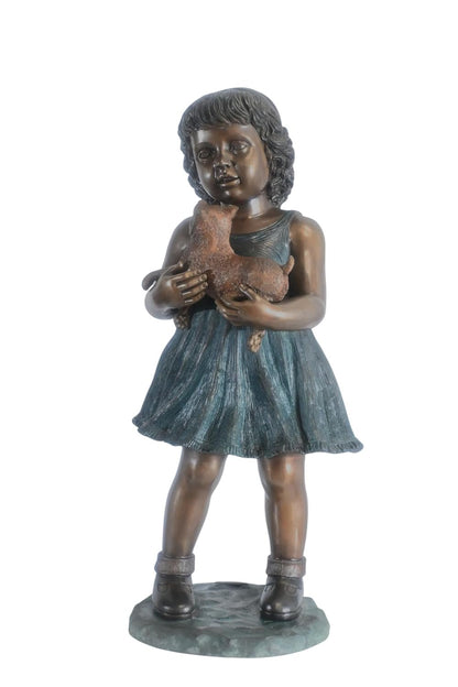 Bronze Girl Statue Holding a Puppy Dog Garden Home Decor 17"x16"x36"H