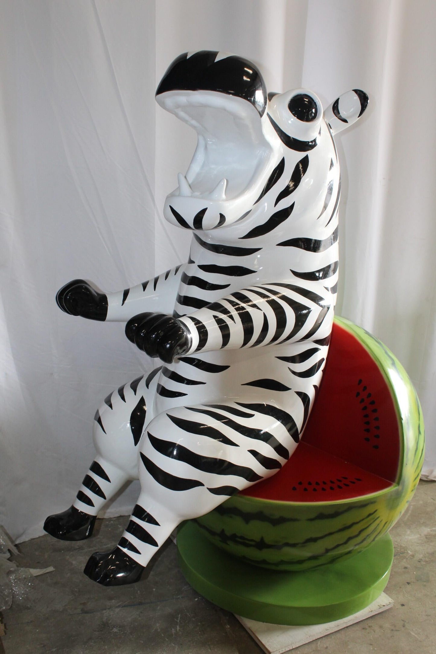 Happy Hippo Wearing Pajamas on a Watermelon Fiberglass statue 40" x 58" x 67"H