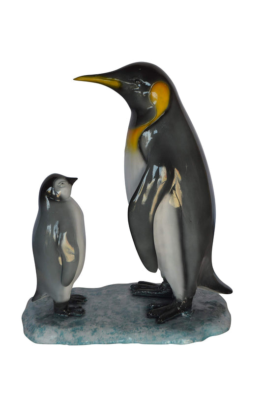 Penguin and Her Baby Standing Bronze Statue -  Size: 14"L x 9"W x 19"H.