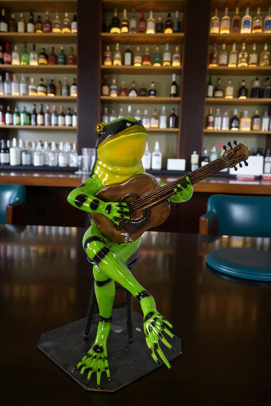 Green Frog Playing the Guitar Bronze Statue Size: 23" x 21" x 29"H