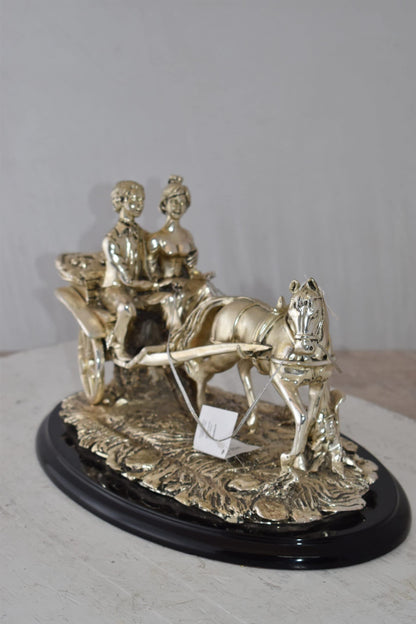 Horse With Carriage Resin Statue with Silver Coating Size: 17" x 10" x 10"H