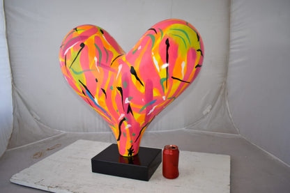 Eclectic Multicolor Heart 3D Statue on Black Base Size: 24" x 12" x 25"H