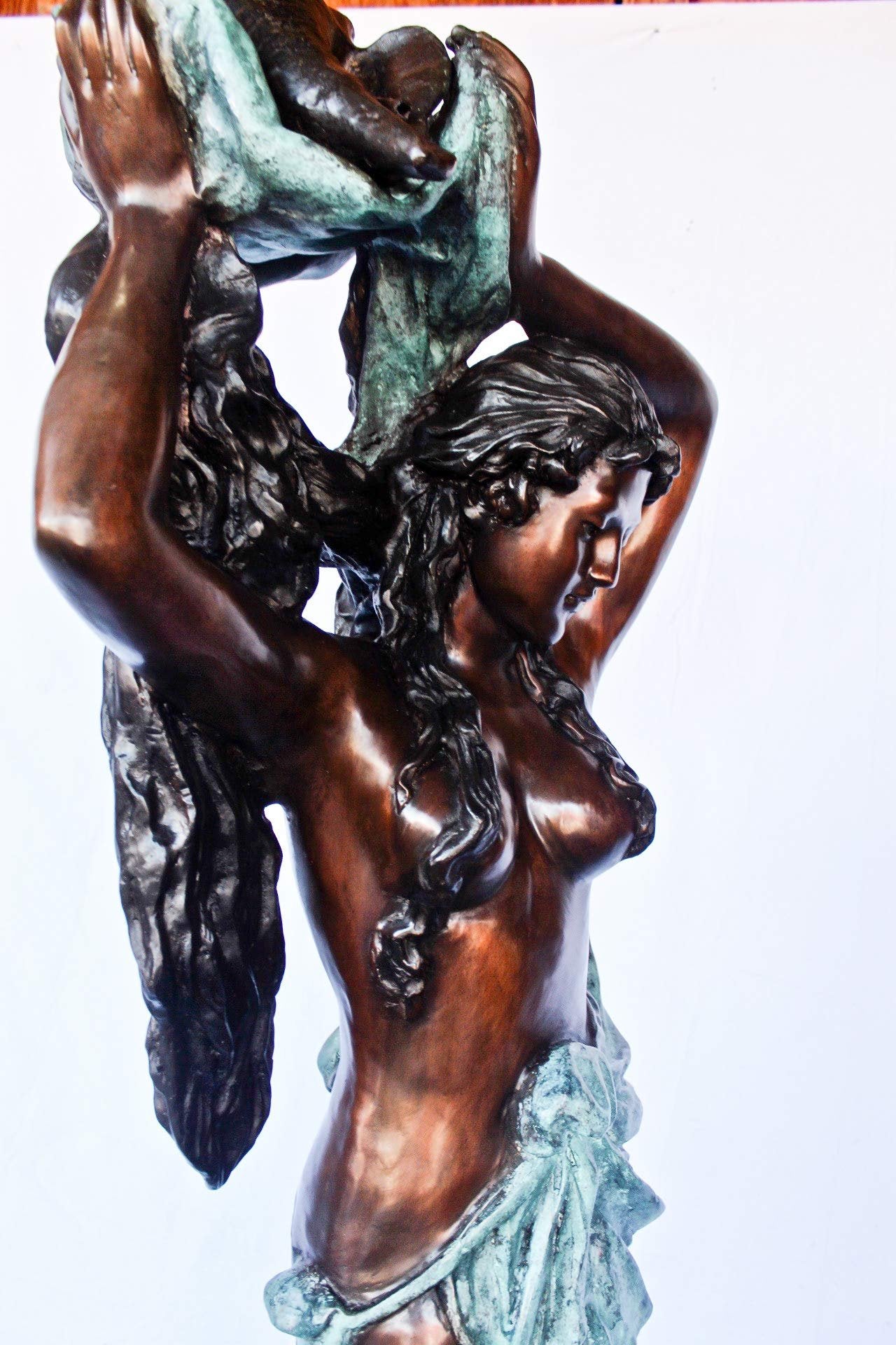 Half-naked woman holding a basket bronze statue Art Nude -  Size: "L x "W x "H.