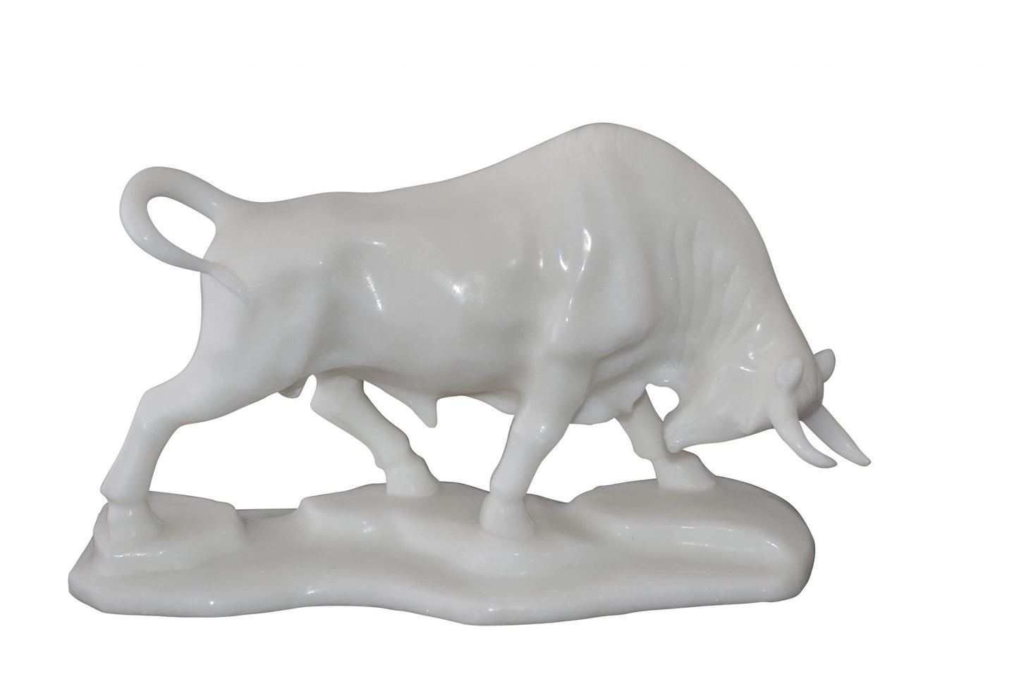 Wall Street Bull Made of White Marble Size: 11" x 5" x 7"H