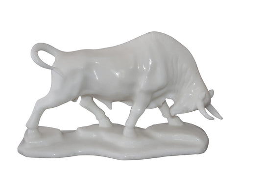 Wall Street Bull Made of White Marble Size: 11" x 5" x 7"H